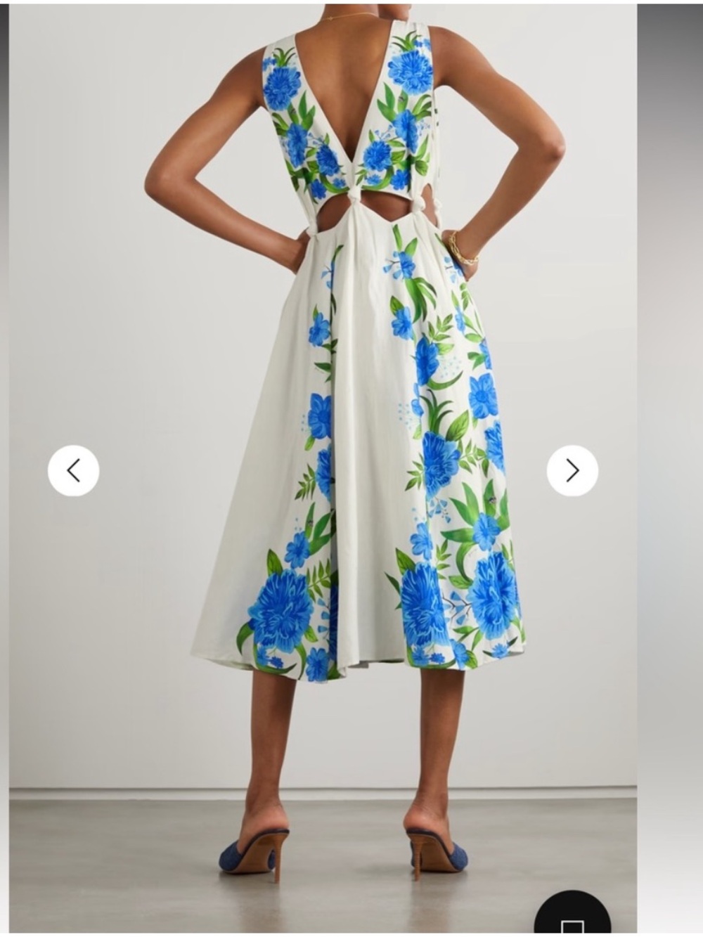 FARM Rio Cream Midi Dress with Blue Floral Print and Green Leaves - Picture 2 of 3